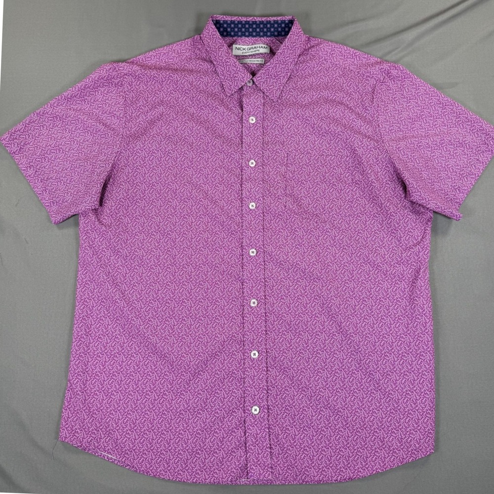 Nick Graham Everywhere Shirt Mens XL Purple Stretch Modern Fit Button Up Short